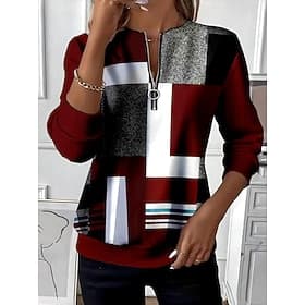 Damen Pullover Sweatshirt Sweatshirts mit Reißverschluss Patchwork Reißverschluss Druck Grafik Geometrisch Farbblock Mode Lässig Langarm Rundhalsausschnitt Nor thumbnail 2