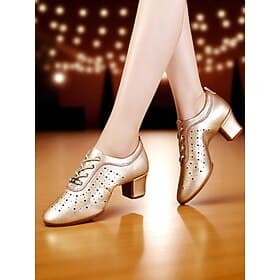 scarpe da ballo da donna con lacci dorati - comode scarpe da ballo e da sala da ballo con tacco basso e blocco per esibizioni e allenamento