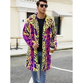 Men's Winter Coat Fur Coat Trench Coat Vacation Casual Winter Polyester Soft Outdoor Outerwear Clothing Apparel Bold Warm Ups Leopard Pocket Lapel