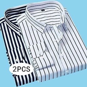Men's Shirt Dress Shirt Button Down Shirt Striped Shirt Collared Shirt Vertical Stripes Work Office / Career BlueLight Blue WhiteRed Navy BlueRed Light BlueNav