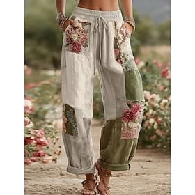 Femmes Jambe large Pantalons Mode Streetwear Longueur complète Taille Moyenne Fleuri Avec Poches Taille Élastique Imprimé Confortable Respirabilité Micro-Élast
