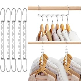 5 Pack Space Saving Hangers for Clothes, Heavy Duty Hanger Organizer 30 Lbs Capacity, Metal Magic Hanger, Sturdy Multi Hangers, Closet Space Saver Closet Organ