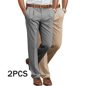Homme Pantalons Dress Pants works Pantalon décontracté Pantalon plissé Pantalons de Costume Poche Avant Jambe Droite Pack multiple Uni Confort Longueur complèt