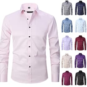 Men's Shirt Dress Shirt Non Iron Shirt Tuxedo Shirts Plain Daily Outdoor Black White Navy Blue Purple Long Sleeve Lapel Spring   Fall All Seasons Clothing Appa