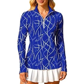 Women's Geometric Abstract Art Polo Sweatshirt Tops Shirt Sport Shirt Long Sleeve Print Quarter Zip Pullover UPF50 UV Resistant UV Protection Elastic Breathabl