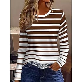Women's T Shirt Print Ombre Graphic Geometric Vintage Fashion Stylish Long Sleeve Crew Neck Round Neck Regular Tops Daily Weekend Brown Fall Winter