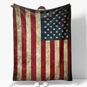 Independence Day Fleece Throw Blanket for Couch Gift US America Flag Vintage Classic 3D Sofa Bed Decorative Warm Blanket Home Decor