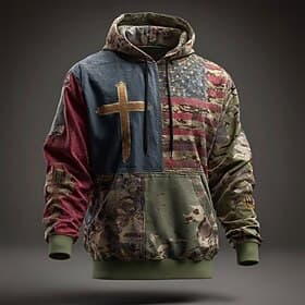 4th of July 2026 250th Memorial Day Men's Streetwear Graphic US Flag Crew Neck Long Sleeve Hoodie Sweatshirt Casual Outdoor Street