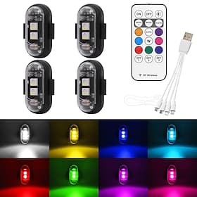 Wireless Strobe Lights with Remote Control Motorcycle Car LED 8 Colors Anti-Collision USB Charing Waterproof Interior Emergency Warning Lights for Truck Drone