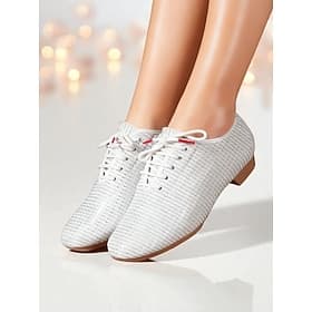 Women's White Lace-Up Professional Dance Shoes, Lightweight Breathable Jazz Practice Flats, Comfortable Ballroom  Latin Training Shoes for Women