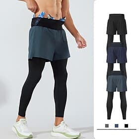 Men's Compression Pants Running Shorts With Tights Running Tights Leggings 2 in 1 with Pockets High Waist Bottoms Gym Athleisure Workout Spring Fall Quick Dry