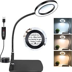 10 x 20 x Magnifying Glass with Light and Stand Magnifying Lamp with 72 LEDs 3 Colour Modes and  Dimmable Magnifying Light for Hobby Reading Close Work Jewelle