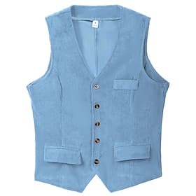 Homme Gilet Affaires Vacances Soirée Mode Occasionnel Printemps Automne Avec Poches Boutons Velours côtelé Polyester Confortable Uni Droit 1 bouton Col en V Co