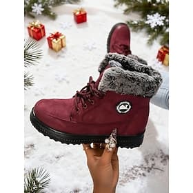 Women's Burgundy Faux Fur Lined Snow Boots – Warm Winter Boots for Outdoor Christmas Activities and Cold Weather Wear