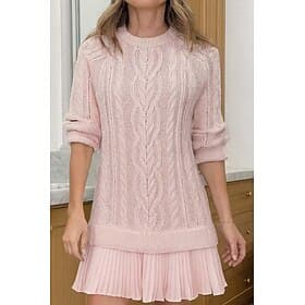 Women's Sweater Dress Casual Soft Pure Color Ribbed Crew Neck Ruffle Knitted Long Sleeve Regular Tops Knit Outdoor Daily Weekend Black Pink Fall Winter