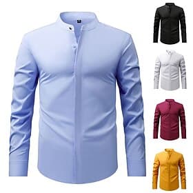 Men's Shirt Dress Shirt Non Iron Shirt Band Collar Shirt Plain Business Daily Black White Yellow Wine Long Sleeve Mandarin Collar Summer Spring Clothing Appare