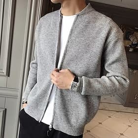 Men's Sweater Cardigan Sweater Zip Sweater Ribbed Knit Regular Tops Knitted Solid Color Standing Collar Vacation Fashion Casual Daily Wear Clothing Apparel Spr