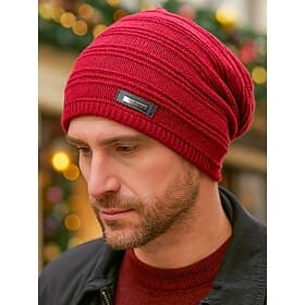 Men's Knitted Beanie Hats for Christmas, Soft Acrylic and Faux Fur, Multiple Colors for Winter Fashion