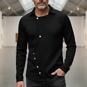 Men's Shirt Casual Shirt Collared Shirt Button Up Shirt Designer Shirt Black White khaki Long Sleeve Plain Turndown Vacation Casual Irregular Hem Clothing Appa