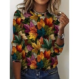 Women's T Shirt Floral Graphic Plants Vintage Fashion Stylish Long Sleeve Crew Neck Round Neck Regular Tops Daily Weekend Print Brown Spring Fall Winter
