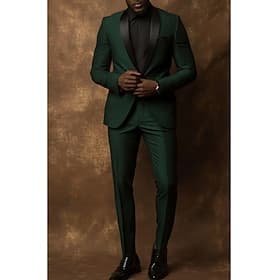De los hombres Trajes de negocios Casual Fiesta Negro Burdeos Primavera, Otoño, Invierno, Verano Traje Solapa Redonda Formal Color sólido Estándar Juego de 2 p