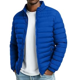 Men's Puffer Jacket Transition Jacket Padded Jacket Full Zip Outdoor Casual Short Classic Windproof Lightweight Winter Spring   Fall Solid Color Black Red Navy
