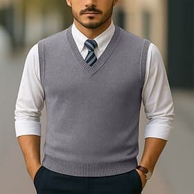 Men's Sweater Sweater Vest Pullover Sweater Jumper Ribbed Knit Regular Tops Knitted Slim Fit Plain V Neck Knitwear Contemporary Casual Business Clothing Appare