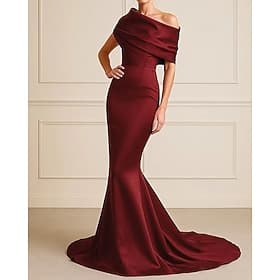 Sirène Trompette Traîne Balayage Robes de Bal Robe de Soirée Tenue de soirée Élégant Sans manches Épaules Dénudées Mariage Formel Robe Rose Satin Extensible av