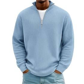 Men's Waffle Polo Shirts Textured Casual Outdoor Zip Quarter Zip Long Sleeve Fashion Modern Solid Color Plain Knitted Fall  Winter Fall Spring   Fall Regular F