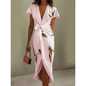 Women's Midi Dress A Line Dress Summer Dress Casual Daily Regular Fit Floral Short Sleeve V Neck White Pink Sky Blue Summer Spring