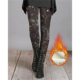 Women's Leggings Cozy Leggings Vacation Fashion Streetwear Full Length High Waist Floral Graphic Printing Fleece Thermal Warm Comfy Stretchy Outdoor Casual Dai