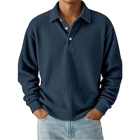 Men's Corduroy Shirt Textured Casual Sports Lapel Long Sleeve Fashion Basic Color Block Buttons Warm Fall Spring   Fall Regular Fit Black Dark Blue Light Blue