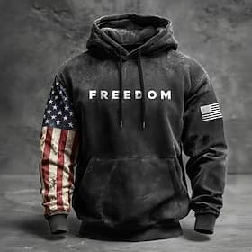 4th of July 2026 250th Memorial Day Men's Streetwear Graphic US Flag Crew Neck Long Sleeve Hoodie Sweatshirt Casual Outdoor Street
