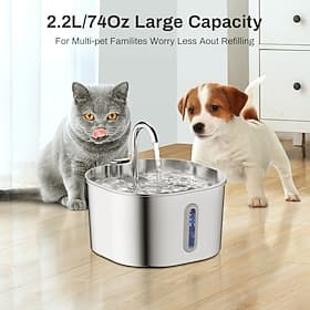 Automatischer Katzenbrunnen (2,2 l/74 oz), Edelstahl, USB-betrieben, flüsterleise, mit Sichtfenster, ideal für Katzen und kleine Hunde, modernes Metalldesign f