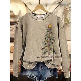 Women's Pullover Sweatshirts Print Floral Christmas Tree Fashion Streetwear Classic Long Sleeve Round Neck Regular Tops Casual Dailywear Blue Pink Red Light Br