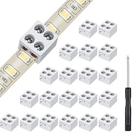 10 Pack 20 Pack LED Connector 2 Pin 8mm 10mm Solderless LED Tape Light Connector White LED Strip Light Connectors with Screwdriver Strip to Strip for 5V 12V 24