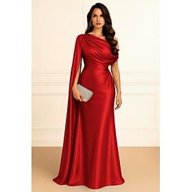 Sheath Column Floor Length Prom Dresses Evening Gown Ball Gown Formal Dress Elegant Silky Sleeveless One Shoulder Wedding Formal Capes Stretch Satin with Shawl