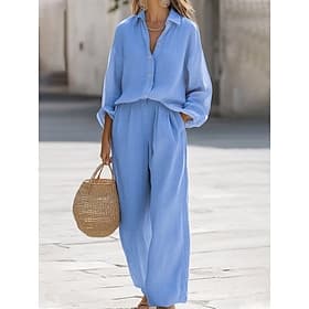 Women Bolero Long Sleeve Shirt Collar Solid Color Daily Weekend Blue Purple Orange Spring Loose Fit
