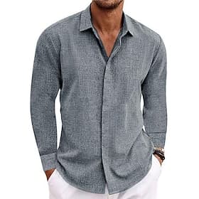 Men's Shirt Linen Shirt Summer Shirt Casual Shirt Beach Shirt Button Up Shirt Plain Vacation Casual Black White Light Green Pink Long Sleeve Collar Summer All