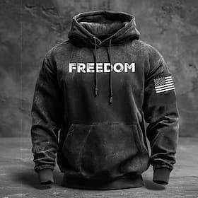 4th of July 2026 250th Memorial Day Men's Streetwear US Flag Crew Neck Long Sleeve Hoodie Sweatshirt Casual Outdoor Street