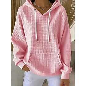 Women's Pullover Hoodie Sweatshirt Pocket Plain Casual Long Sleeve Hooded Regular Tops Blue Black White Pink Fuchsia Spring Fall Winter