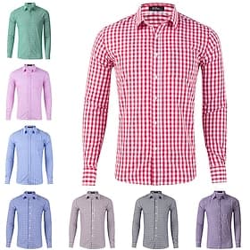 Men's Shirt Dress Shirt Casual Shirt Plaid Shirt Button Up Shirt Red Long Sleeve Checkered Lapel Daily Business Clothing Apparel Cotton Blend Fashion Smart Cas