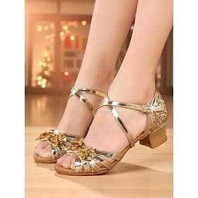 Women's Gold Glitter Latin Dance Shoes, Sparkly Ballroom Heels for Adults  Kids, Professional Performance  Competition Party Footwear