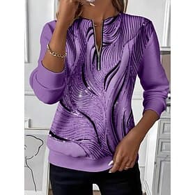 Women's Zip Up Sweatshirts Zipper Print Graphic Abstract Fashion Casual Long Sleeve Round Neck Regular Tops Street Dailywear Blue Purple Orange Green Gray Fall