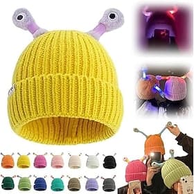 Cute and Funny Knitted Beanie, Cartoon Glowing Little Monster Knit Hat with Eyes, Retractable Tentacles Beanie