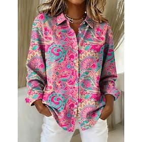 Damen Hemd Bluse Druck Paisley-Muster Elegant Stilvoll Modern Langarm Hemdkragen Normale Oberteile Arbeit Rosa Rote Grün Sommer Frühling Herbst Winter