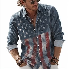 Men's American US Flag 4th of July U.S. 250th Anniversary Patriotic Shirt Button Up Shirt Long Sleeve Vintage Retro Holiday Casual Daily Spring Fall Turndown 3