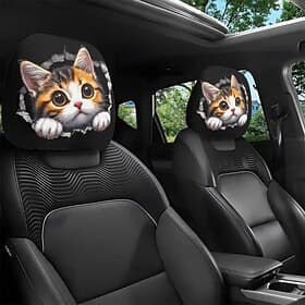 2 süße Auto-Kopfstützenbezüge mit Tiermotiven – beidseitig bedrucktes Design, elastische, ungefüllte Autositzschoner, kratzfestes Kopfstützendekor für Autos, L