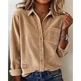Women's Shirt Dressy Tops Pocket Buttons Solid Color Plain Vintage Cute Stylish Long Sleeve Shirt Collar Regular Tops Daily Work Going out Camel Fall Winter