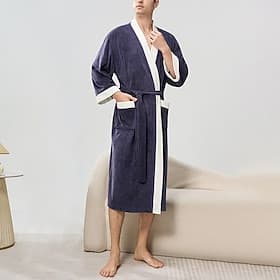 Men's Pajamas Sleepwear Bath Gown Plain Fashion Stylish Classic Home Daily Bed Flannel Polyester Thermal Warm Comfort Soft V Neck Long Sleeve Fall Winter Black